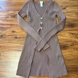 Brown Ribbed Cardigan